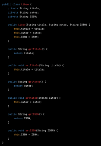Diseña una clase 'Libro' con atributos como 'título', 'autor' y 'ISBN'. Asegúrate de incorporar principios de encapsulamiento.