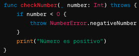 Escribe una función que pueda lanzar un error si un número pasado como parámetro es negativo, luego maneja el error en el llamante