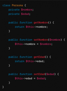 Implementar una clase Persona con propiedades para nombre y edad, incluyendo métodos para obtener y establecer estos valores