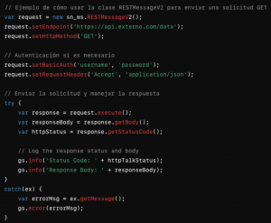 Escribe un script para integrar ServiceNow con un sistema externo utilizando REST API.