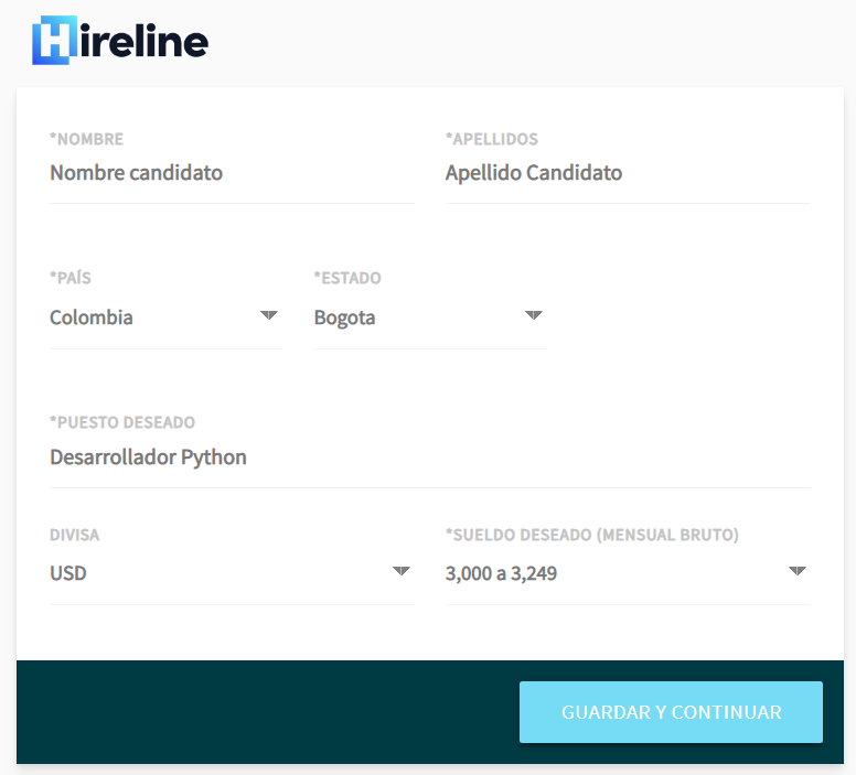 datos de candidato en hireline